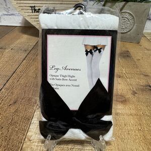 Opaque Thigh High Stockings Contrast Satin Bow Adult one Size Leg Avenue